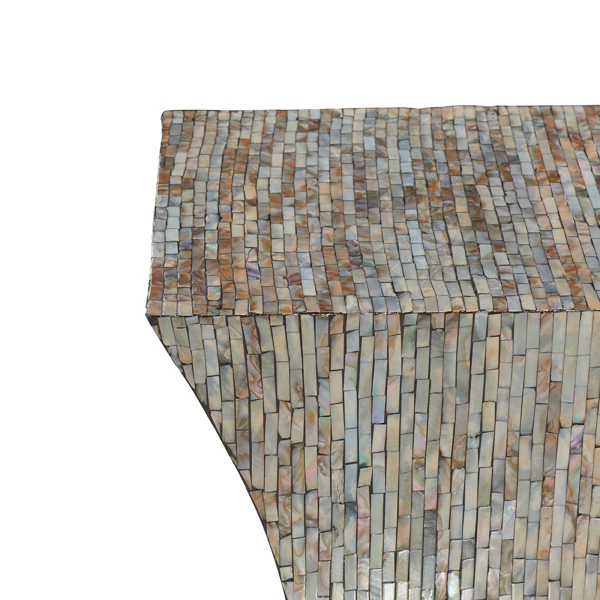 9th & Pike® Multi Geometric Mussel Shells And Wood Accent Table