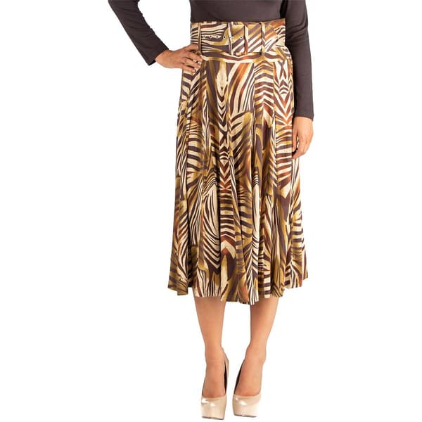 Womens 24/7 Comfort Apparel Midi Length Animal Print Belted Skirt - image 