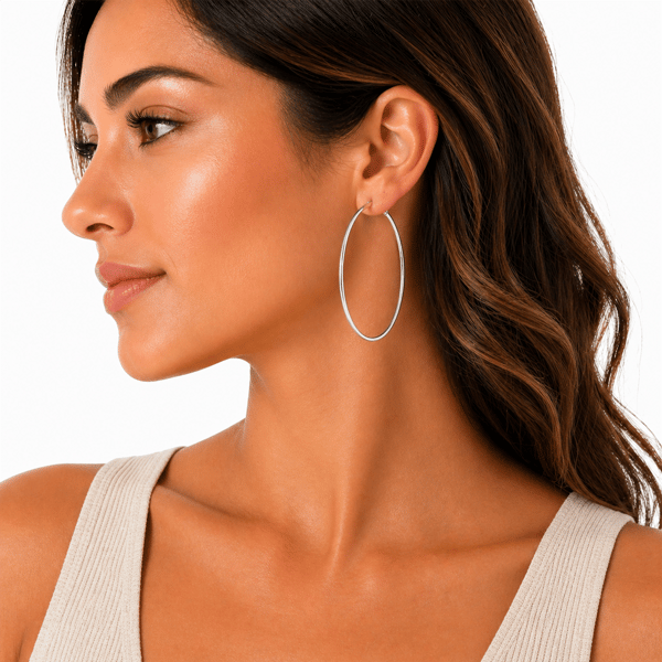 Saffron 50mm Stainless Steel Polished Flat Bottom Hoop Earrings