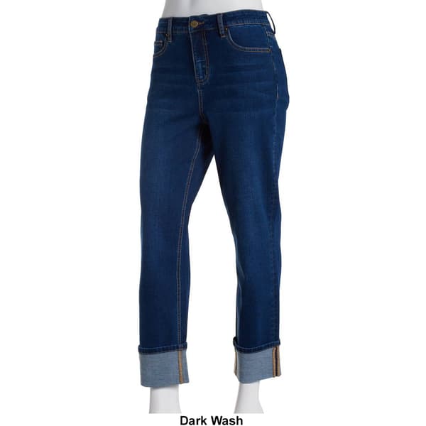 Womens Bleu Denim 4.5in. Roll Cuff Denim Jeans