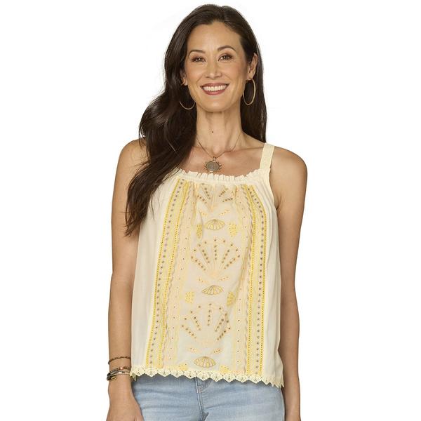 Womens Democracy Sleeveless Square Neck Coastal Embroidery Blouse