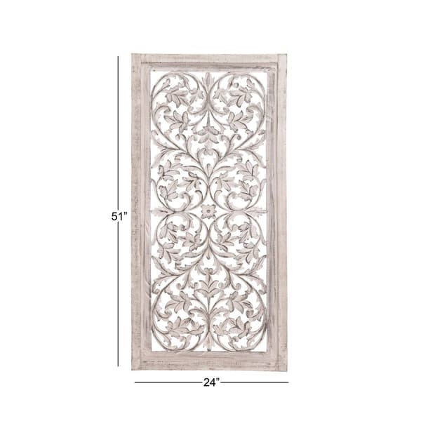 9th & Pike&#174; Cream Traditional Floral Mango Wood Wall Panel