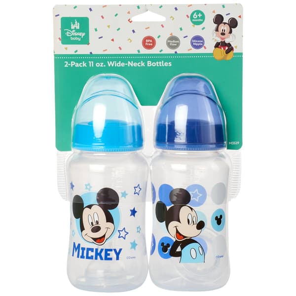 Baby Boy Disney 2pk. Mickey Mouse 11oz. Wide-Neck Bottles - image 