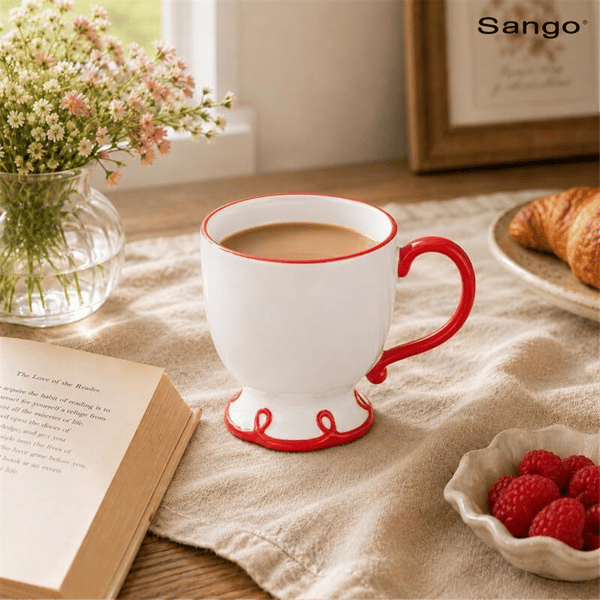 Sango Splash of Cheers 16oz. Red & White Coffee Mugs - Set of 14