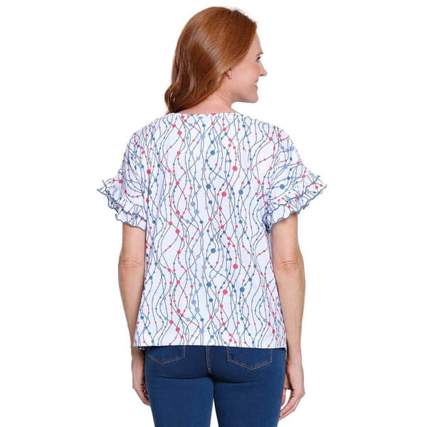 Womens Multiples Double Ruffle Sleeve Dot Waves Blouse