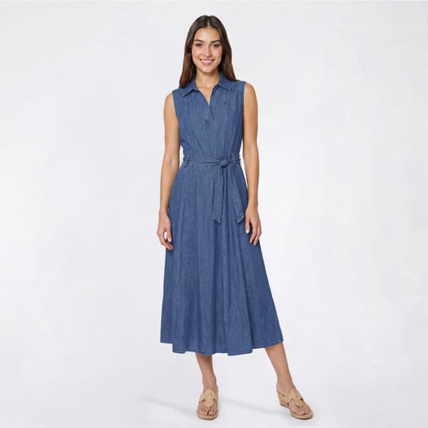 Womens Nautica Sleeveless Chambray Denim Midi Dress