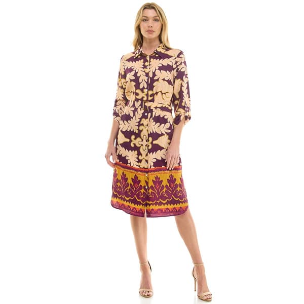 Womens Figueroa & Flower Long Sleeve Border Print Shirtdress