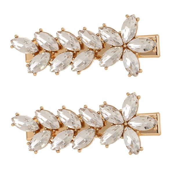 Roman Gold-Tone Clear Glass Marquise Barrettes - Set of 2 - image 