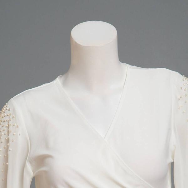 Womens MSK Chiffon Pearl Trim Cold Shoulder Elbow Sleeve Blouse