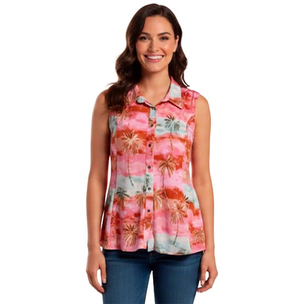 Womens Cocomo Sleeveless Tropical Palm Tree Blouse - image 