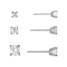 Athra Trio Sterling Silver Cubic Zirconia Stud Earrings Set