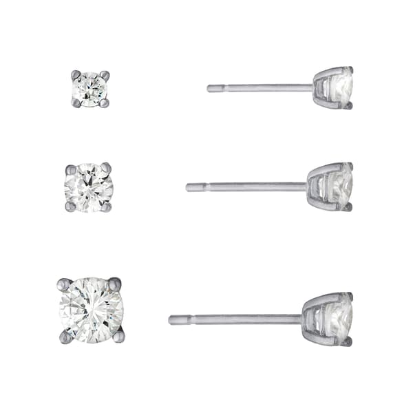Athra Trio Sterling Silver Cubic Zirconia Stud Earrings Set - image 
