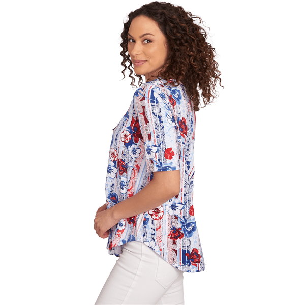 Womens Ruby Rd. Americana Chic Riviera Floral Stripe Blouse