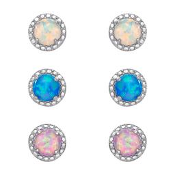 Set of 3 Sterling Silver & Multi Color Opal Stud Earrings