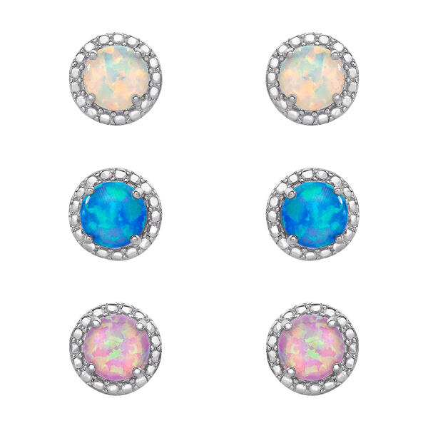 Set of 3 Sterling Silver & Multi Color Opal Stud Earrings