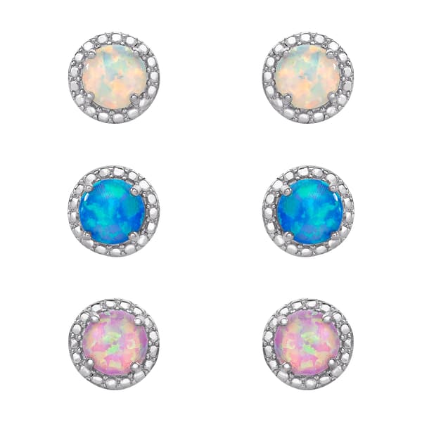 Set of 3 Sterling Silver & Multi Color Opal Stud Earrings