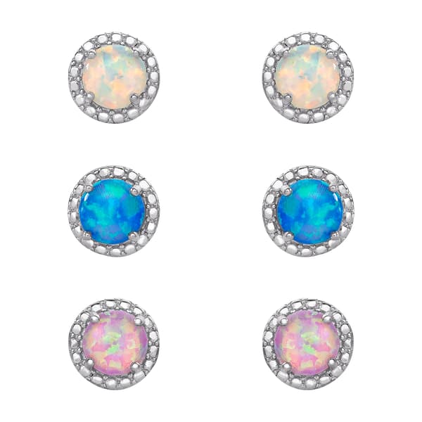 Set of 3 Sterling Silver & Multi Color Opal Stud Earrings