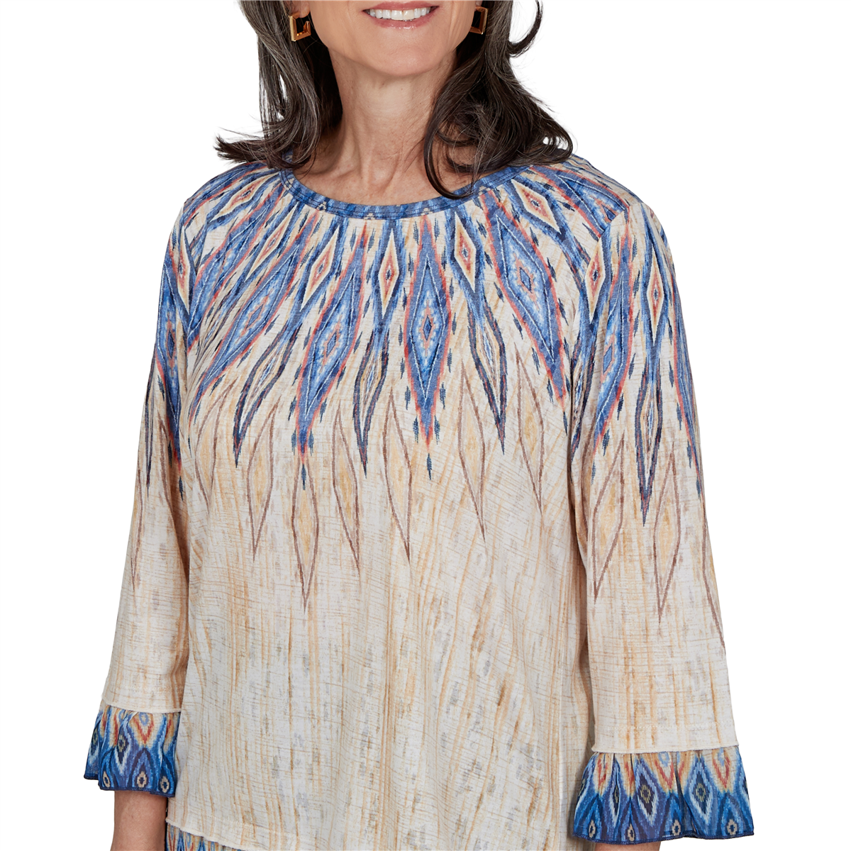 Womens Alfred Dunner Tuscany 3/4 Sleeve Ikat Burnout Blouse