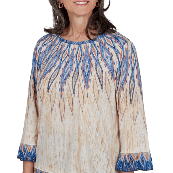 Womens Alfred Dunner Tuscany 3/4 Sleeve Ikat Burnout Blouse