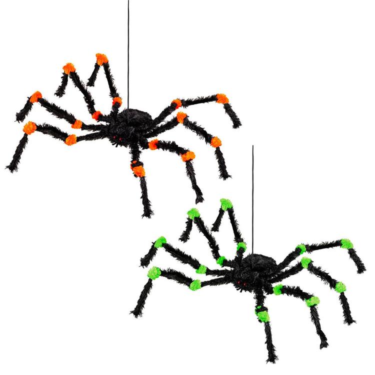 Evergreen Orange & Green Spider Hanging Decor Set of 2