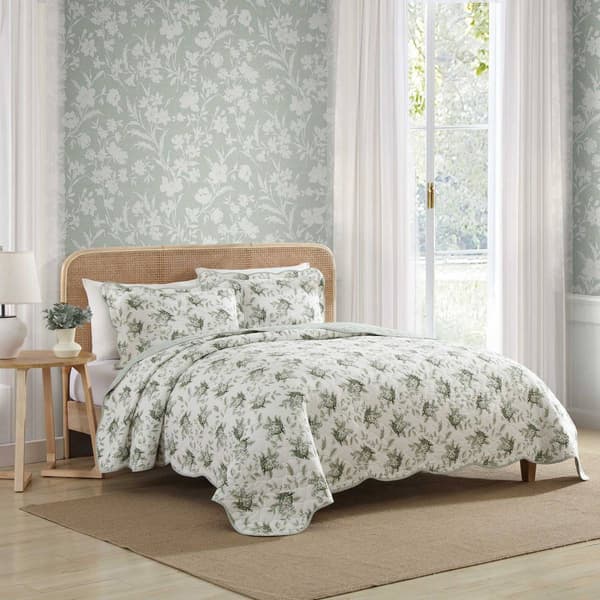 Laura Ashley Portland Floral Cotton Reversible Quilt Set