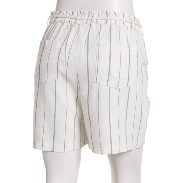 Womens Per Se Stripe Linen Shorts With Rope Belt-White/ Black