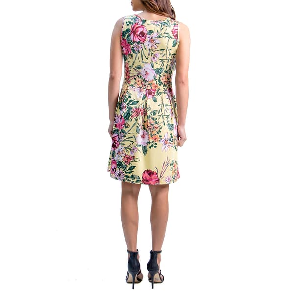 Womens 24/7 Comfort Apparel Yellow Floral Fit & Flare Dress