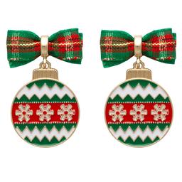 Plaid Bow Ornament Earrings
