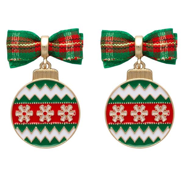 Plaid Bow Ornament Earrings - image 