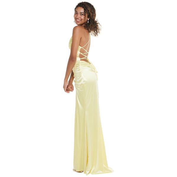 Juniors Emerald Sundae Satin Lace-Up Ruch Empire Waist Dress