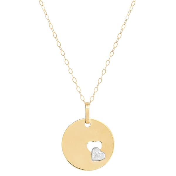 Gold Classics(tm) Two-Tone Disk with Cut-Out Heart Pendant Necklace - image 