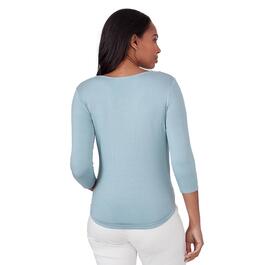 Womens Emaline St. Kitts Solid 3/4 Sleeve Round Slit Neck Top