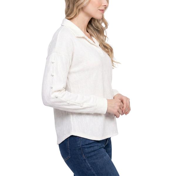 Womens NY Collection Long Sleeve Spread Collar Solid Sweater