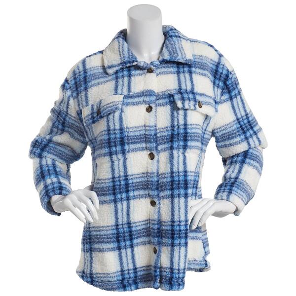 Plus Size French Laundry Plaid Button Front Sherpa Jacket - Navy - image 
