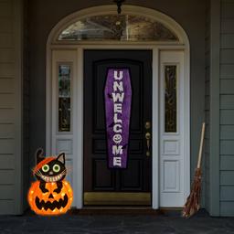 National Tree 23in. Pre-Lit Pumpkin and Black Cat Décor