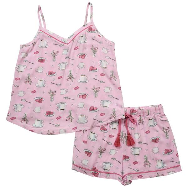 Womens Jaclyn Woven Diner Date Tank Top & Boxer Pajama Set - image 