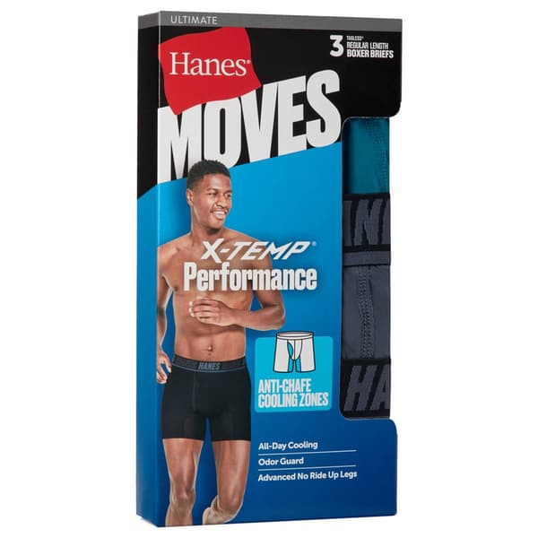 Mens Hanes Ultimate® Moves Xtemp Boxer Briefs - Grey/Black/Teal