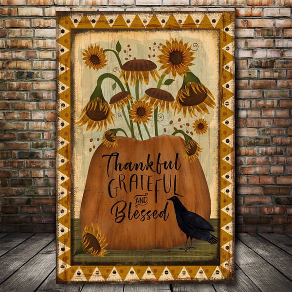 Courtside Market Thankful Grateful Blessed Flag Wall Art