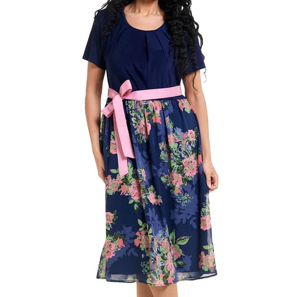 Plus Size Violet B Short Sleeve Pleated Fit & Flare Dress
