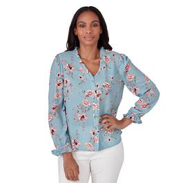 Petite Emaline St. Kitts Floral 3/4 Sleeve Button Down Top