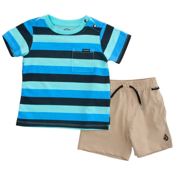 Baby Boy &#40;12-24M&#41; Volcom Stripe Tee & Shorts Set - Blue - image 