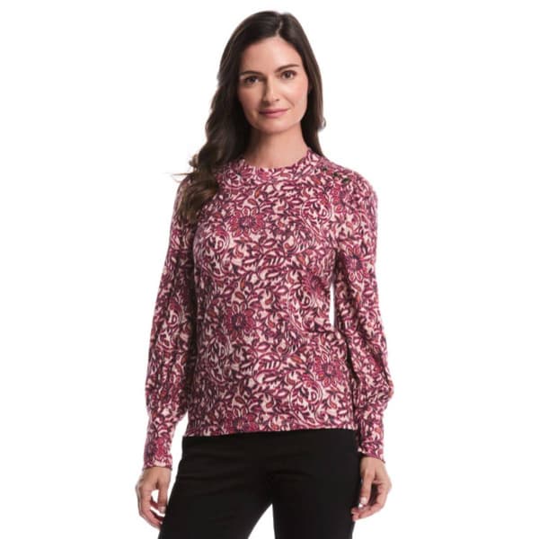 Womens Rafaella(R) Crew Neck Puff Sleeve Floral Paisley Blouse - image 