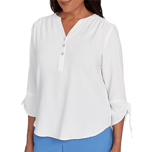 Petite Alfred Dunner Business As Usual 3/4 Tie Sleeve Blouse