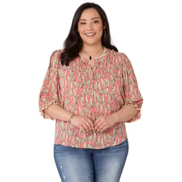 Plus Size Democracy Elbow Lantern Sleeve Woven Blouse