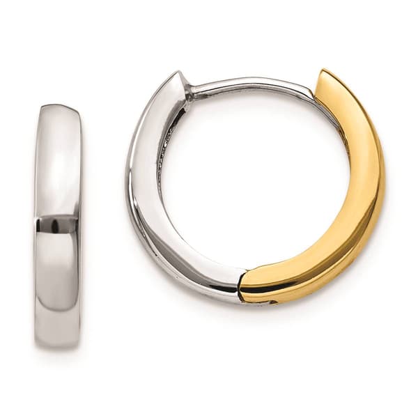 Gold Classics(tm) 14kt. Two-Tone Gold Hinged Hoop Earrings - image 