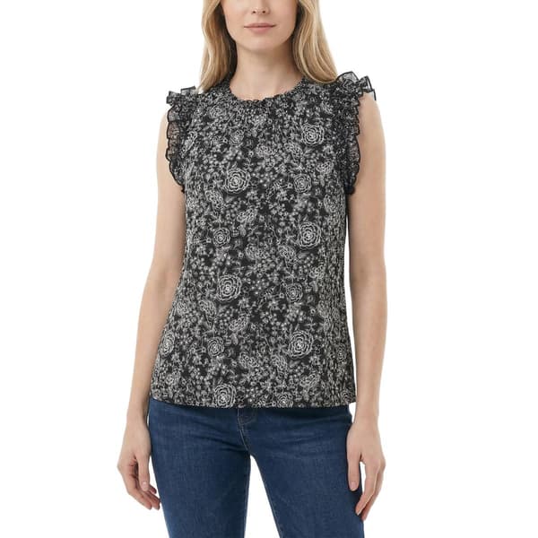 Petite NY Collection Ruffle Trim Collar Wallflower Floral Blouse
