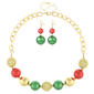 Red Green & Gold Christmas Bead Necklace & Earrings Set - image 1
