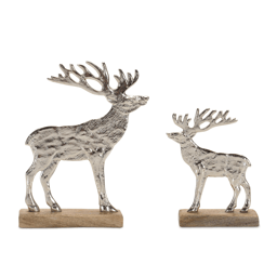 Melrose Metal Deer Silhouette with Wood Base - Set of 2