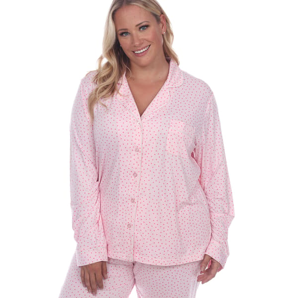 Plus Size White Mark Dotted Long Sleeve Pajama Set