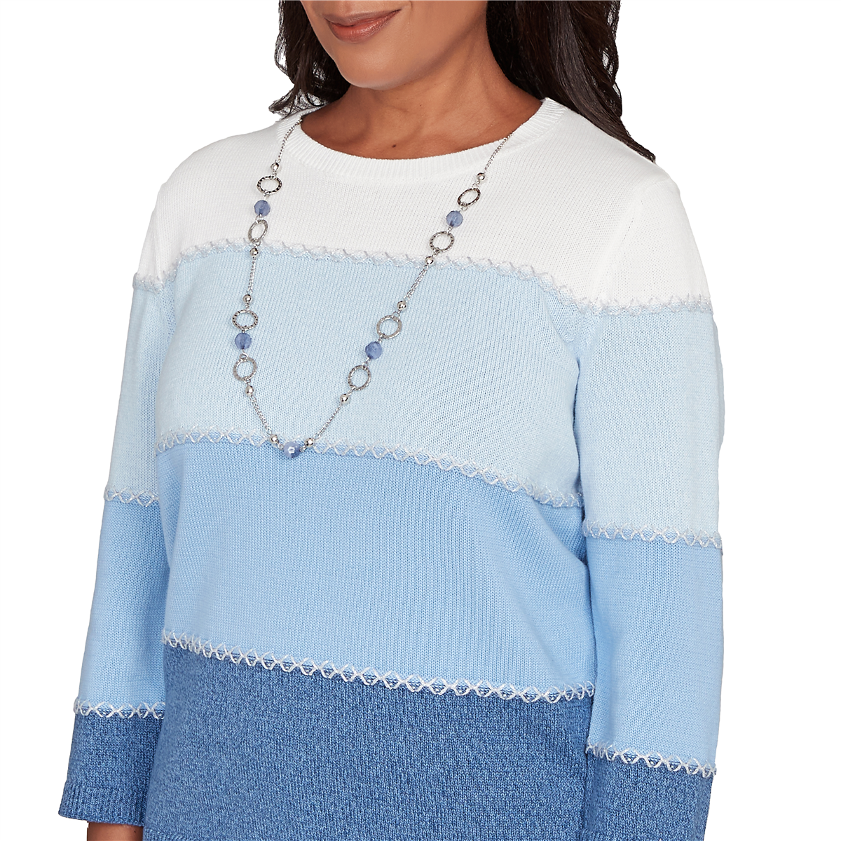 Womens Alfred Dunner Ann Arbor Color Block Lace Trim Sweater
